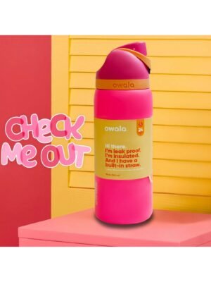 OWALA 32OZ Water Bottle With Straw, Insulated Stainless Steel Tumbler, 24hrs Cold, Lock Lid, for Sports Travel School,Color: Rose red