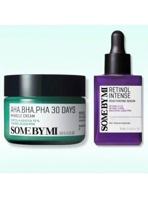 AHA BHA PHA Cream & Retinol Serum Set (60ml+30ml) - Korean Exfoliating Moisturizer & Anti-Aging Bakuchiol Serum for Pore Minimizing, Skin Soothing & Texture Refining - For All Skin Types