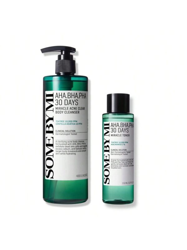 30 Days Miracle Set: AHA BHA PHA Toner (150ml) + Body Cleanser (400ml) - Korean Skin Care for All Skin Types, Daily Pore Care & Oil Control with 2% Niacinamide, Deep Cleansing & Soothing Formula