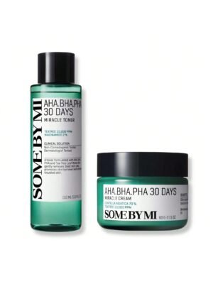 30 Days Miracle Set: AHA BHA PHA Toner (150ml) + Cream (60ml) - Korean Skin Care for All Skin Types, Daily Pore Care & Oil Control with 2% Niacinamide, Mild Soothing & Clarifying Formula