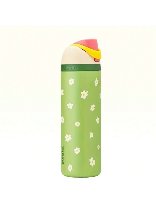 1-7.jpg OWALA 32OZ Water Bottle With Straw, Insulated Stainless Steel Tumbler, 24hrs Cold, Lock Lid, for Sports Travel School,Green and White Flowers