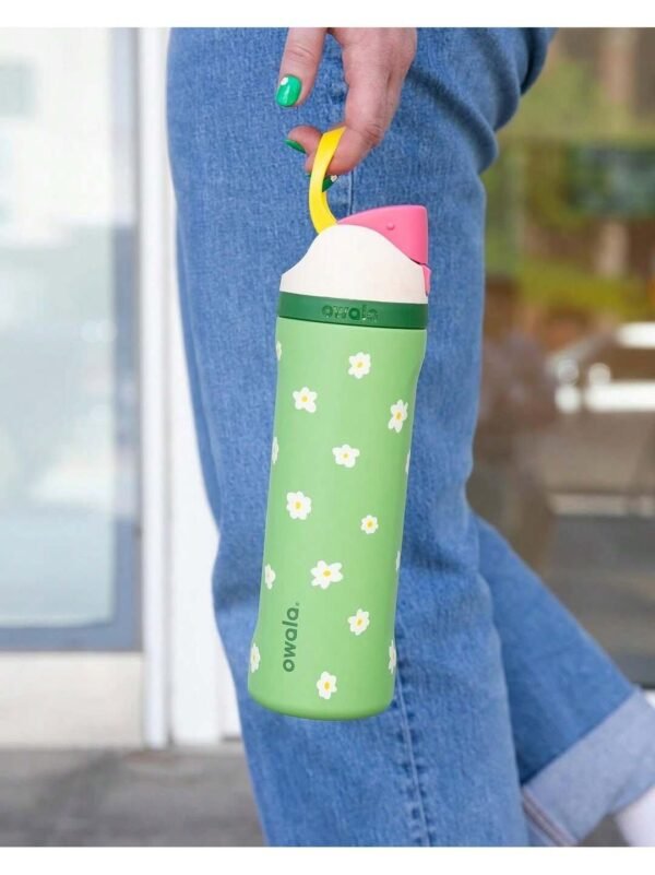 3-3.jpg OWALA 32OZ Water Bottle With Straw, Insulated Stainless Steel Tumbler, 24hrs Cold, Lock Lid, for Sports Travel School,Green and White Flowers