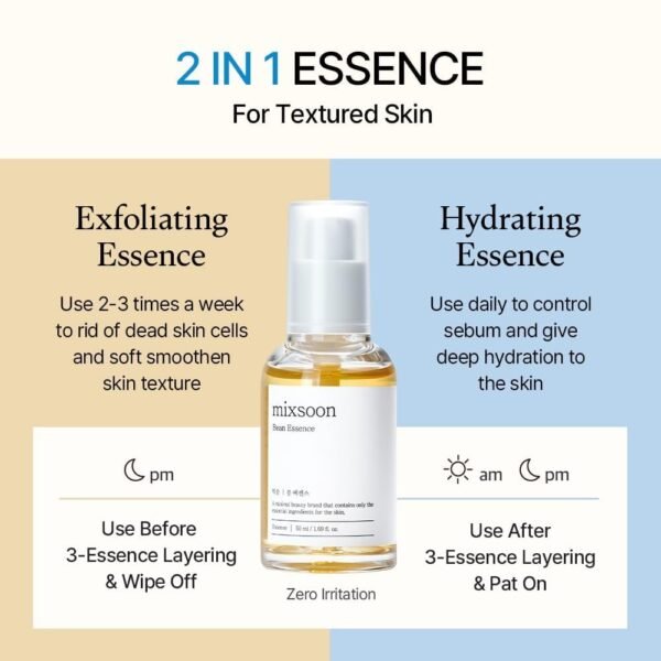 MIX SOON Bean Essence Exfoliating Hydrating Korean Skin Care Glass skin Hyaluronic Acid Serum 1.69 Fl Oz (Pack of 1)