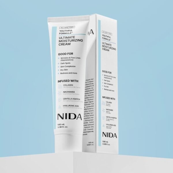 NIDA Youthful Formula™ Ultimate Moisturizing Cream | Centella Asiatica, Niacinamide, Hyaluronic Acid, Collagen | Wrinkles, Fine Lines, Dark Spots, Dry Skin, Redness | 3.38 fl. oz., 100ml (New Formula)