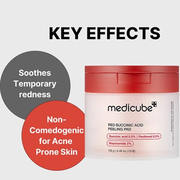 Medicube Red Succinic Acid Panthenol Facial Peeling Pads - Exfoliating Toner Pads for Breakout-Prone Skin with Niacinamide, AHA, BHA, and Soothing Panthenol - Non-Comedogenic