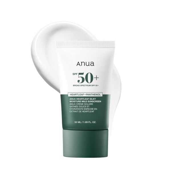 Anua Heartleaf Silky Moisture Mild Sunscreen, Broad Spectrum SPF 50+ with Moisturizing Formula, Lightweight Korean Sunscreen, Natural finish, Vegan, korean skin care 50ml / 1.69 fl. oz.