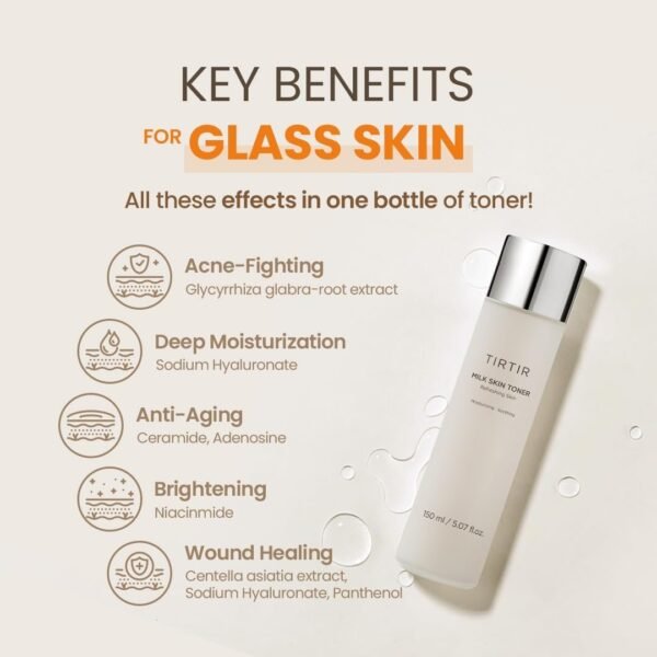 TIRTIR Milk Skin Rice Toner - Deep Moisturizing, Hydrating and Refreshing for face, Niacinamide, Ceramide, Rice Bran Extract, Nature-Oriented Ingredients, Korean Skin Care, Vegan, 150ml / 5.07 fl.oz.