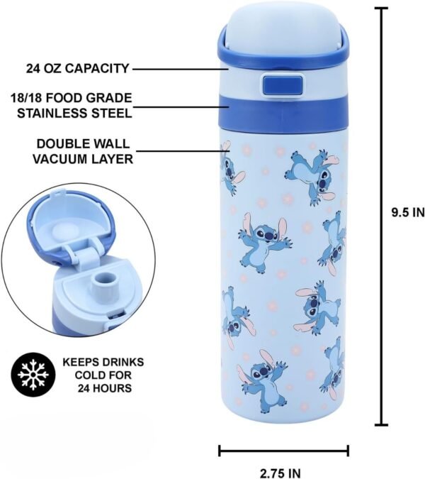Disney Lilo & Stitch All-Over Stitch Print Blue 24 Oz Stainless Steel Water Bottle