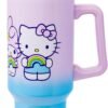 Sanrio Hello Kitty and Friends Featuring My Melody, Kuromi, Pompompurin Rainbow Ombre Double Walled Stainless Steel Tumbler with Handle and Straw, Fits in Standard Cup Holder, 40 Ounces
