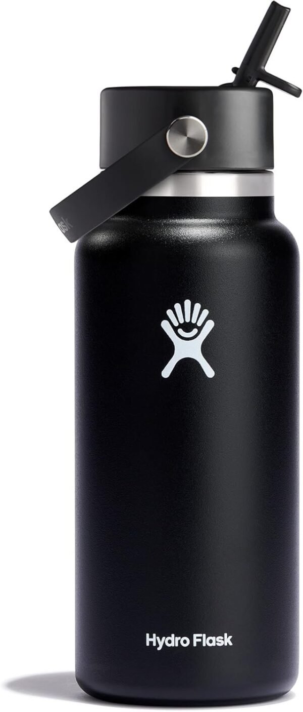 Hydro Flask Water Bottle - Insulated Stainless Steel - Wide Mouth Flex Straw Lid, Non Spill, Leakproof and Refillable in 32 Oz Beachplum