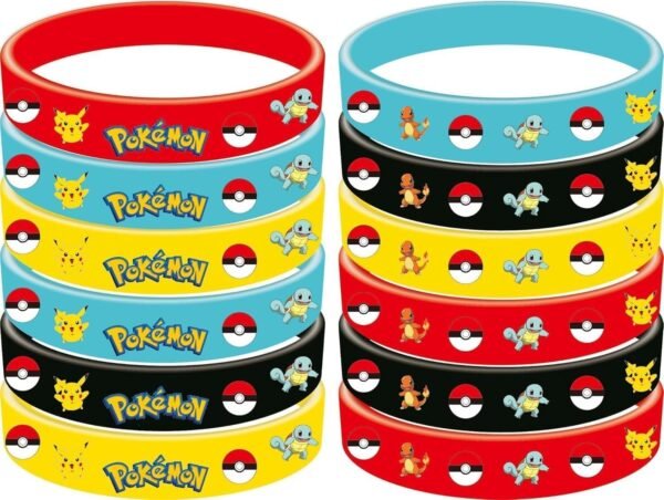POKEMON 86PCS For Cute Birthday Party decorations Set Included 12 Bracelets, 12 Acrylic Pins, 12 Keychains, 50 Stickers, for Boys and Girls Cartoon Theme Party