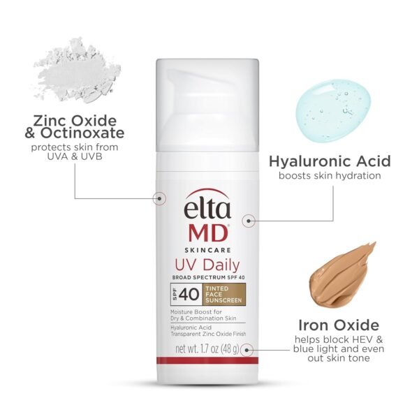 EltaMD UV Daily Face Sunscreen Moisturizer with Zinc Oxide, Daily Face Moisturizer with SPF, Great for Dry, Combination, and Normal Skin