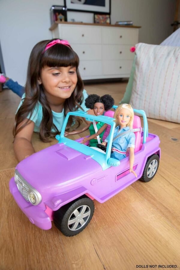 Barbie Off-Road Vehicle, Purple with Pink Seats and Rolling Wheels, 2 Seats, Gift for 3 to 7 Year Olds