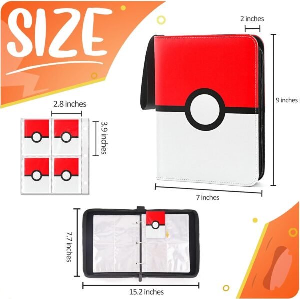 POKEMON Card Binder 4 Pocket, Trading Card Holder Fits 400 Cards With 50 Removable Sleeves, Portable Collection Card Ablum, Game Card Case book With Zipper for Gift, Red