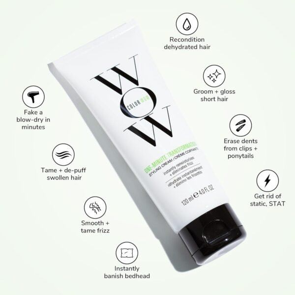 COLOR WOW One Minute Transformation – Instant frizz fix| Nourishing styling cream smooths, tames + defrizzes on the spot| Avocado oil + Omega 3’s hydrate, repair for silkier, smoother texture