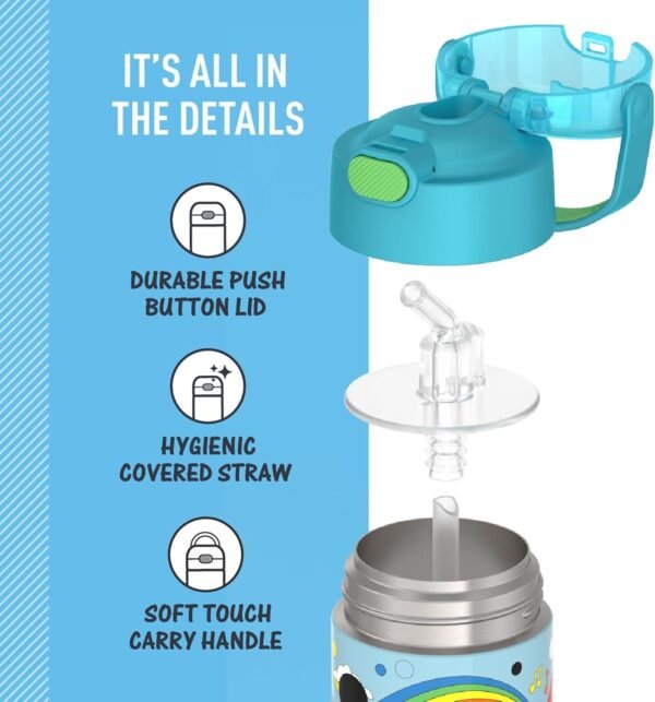 Disney Water Bottle with Straw - 12 Ounce - Kids Stainless Steel Vacuum Insulated Water Bottle with Lid, Mickey Mouse