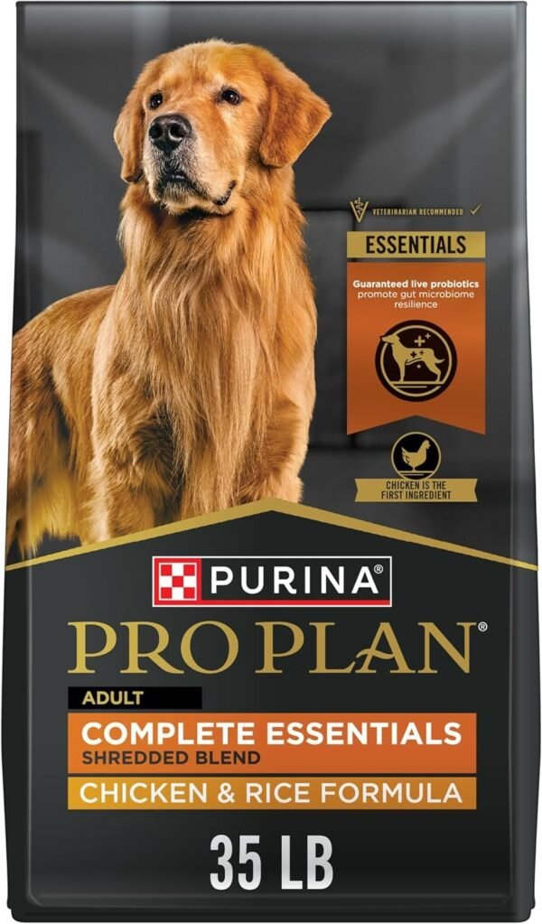 81UaJzjkUVL._AC_SL1500_.jpg Purina Pro Plan Complete Essentials Shredded Blend Chicken and Rice Dog Food Dry Formula with Probiotics for Dogs - 35 lb. Bag