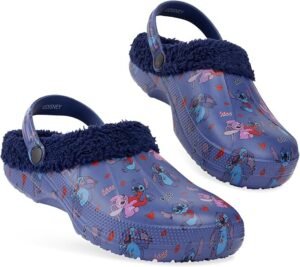 Disney Stitch Clogs for Women Winter Fleece Lining Warm Slip On Sandals Outdoor Garden Shoes with Strap Gifts for Women