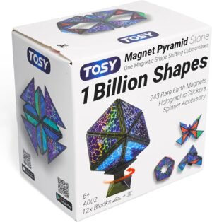 TOSY Magnet Pyramid Stone - 1 Cube Transforms into 1 Billion Shapes, 14 pcs (12 Puzzle pcs and 2 Spinners), 243 Rare Earth Magnets
