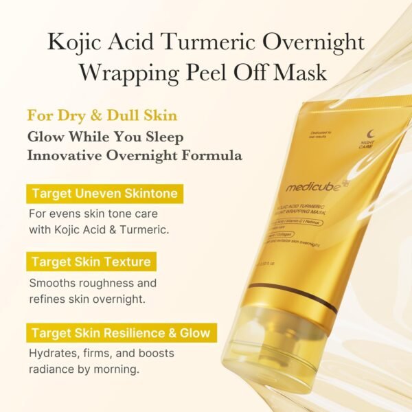 Medicube Kojic Acid Turmeric Overnight Wrapping Peel Off Mask – Brightens & Defends Against Skin Stress for a Clear, Glowing Complexion, Korean Skincare, 2.53 fl. oz.