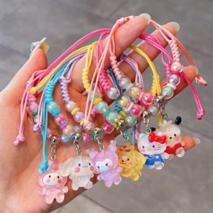 A Set of 6 Adorable Sanrio Hello Kitty Woven Bracelets, Featuring Cartoon Sanrio Bead Bracelets, Perfect for Teenagers As Holiday Gifts, Including Characters Like Kuromi, Pochacco, Pudding Dog, Big Ear Dog, And My Melody., For Teenager