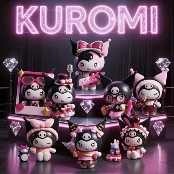 New Sanrio Kuromi Anime Figure - Cute Collectible PVC Statue with Chibi Kuromi Face for Bedside, Desk & Car Decor - Collectors Gift Suitable for 14+ Years, Christmas/Birthday Present