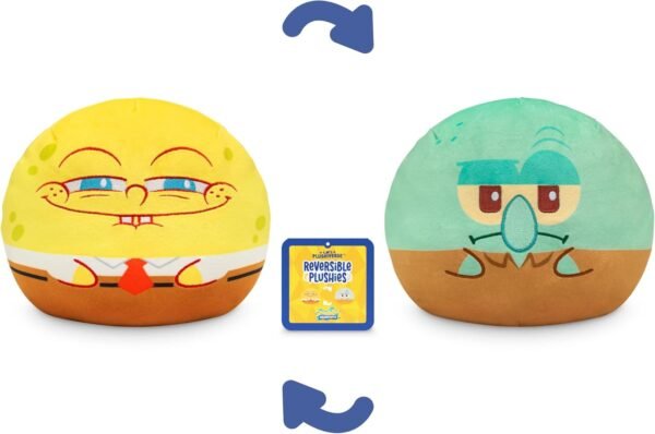 Spongebob Squarepants Squidward + Spongebob 6-Inch Two-Sided Flip Plush Toy with Embroidered Details - Cute Mini Collectible Plush for Kids, Teens, and Adults