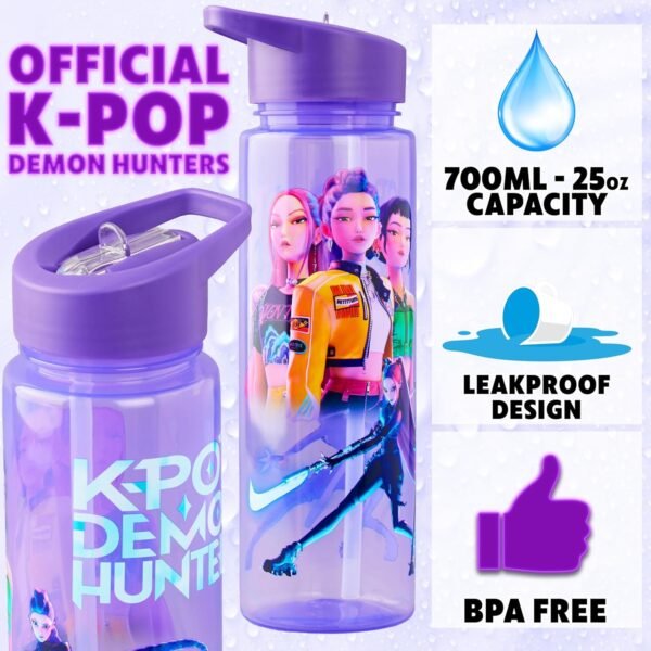 KPop Demon Hunters Officially Licensed Huntrix Water Bottle for Girls, 25oz Leak Proof with Straw Lid, Gifts for Girls