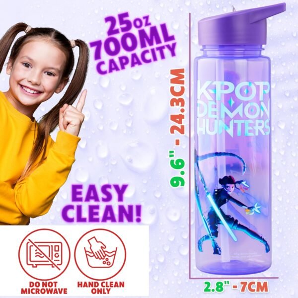 KPop Demon Hunters Officially Licensed Huntrix Water Bottle for Girls, 25oz Leak Proof with Straw Lid, Gifts for Girls