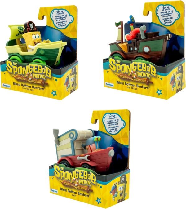 Spongebob Squarepants Movie: The Search for Squarepants Bikini Bottom Boaters | 3 Exclusive Movie-Styled Rev-Up Racers with Spongebob, Gary & Mr. Krabs